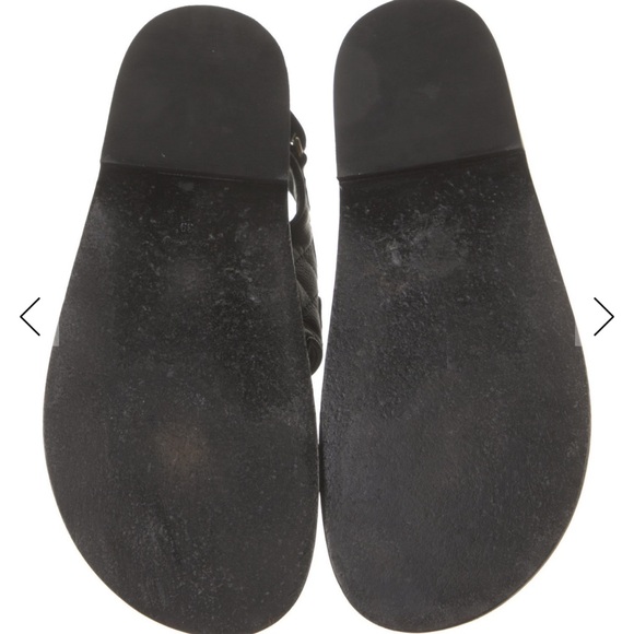 CHANEL Black Leather Chain-link Accent Sandals - Picture 4 of 5